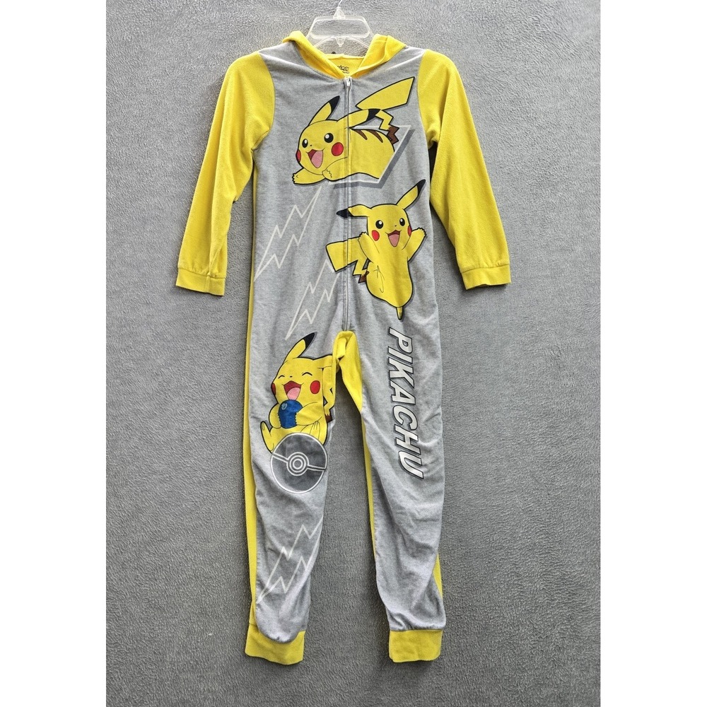 Pokemon Boys Sleepwear 10 Yellow Jumpsuit Graphic Fleece Pikachu Pokeball Pajama